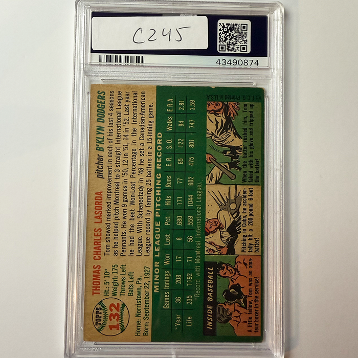 Tommy Lasorda Signed 1954 Topps Rookie #132 HOF 97 PSA 10 Auto