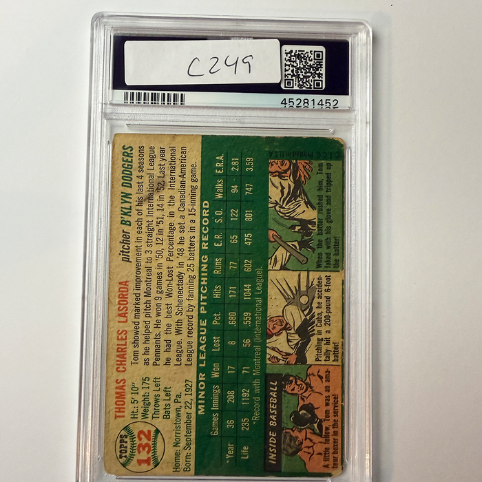 Tommy Lasorda Signed 1954 Topps Rookie #132 HOF 97 PSA 10 Auto