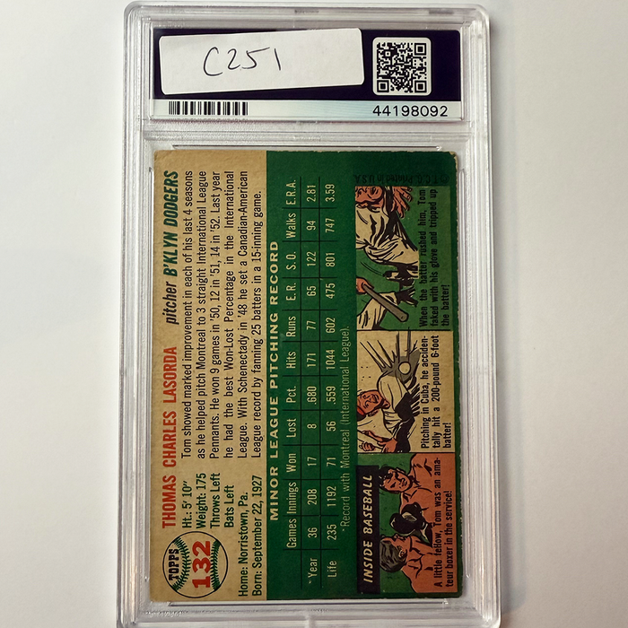 Tommy Lasorda Signed 1954 Topps Rookie #132 HOF 97 PSA 10 Auto