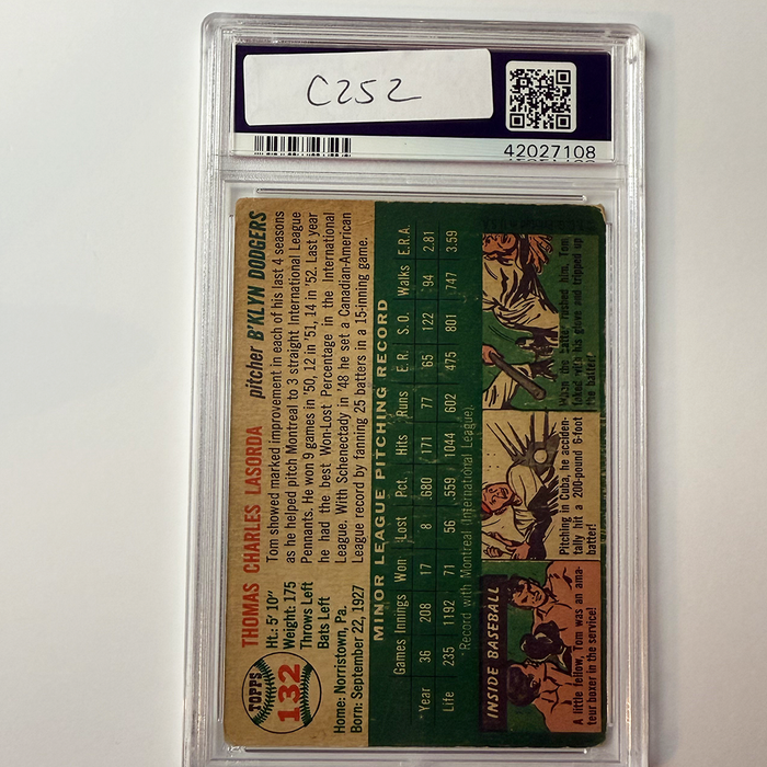 Tommy Lasorda Signed 1954 Topps Rookie #132 HOF 97 PSA 10 Auto