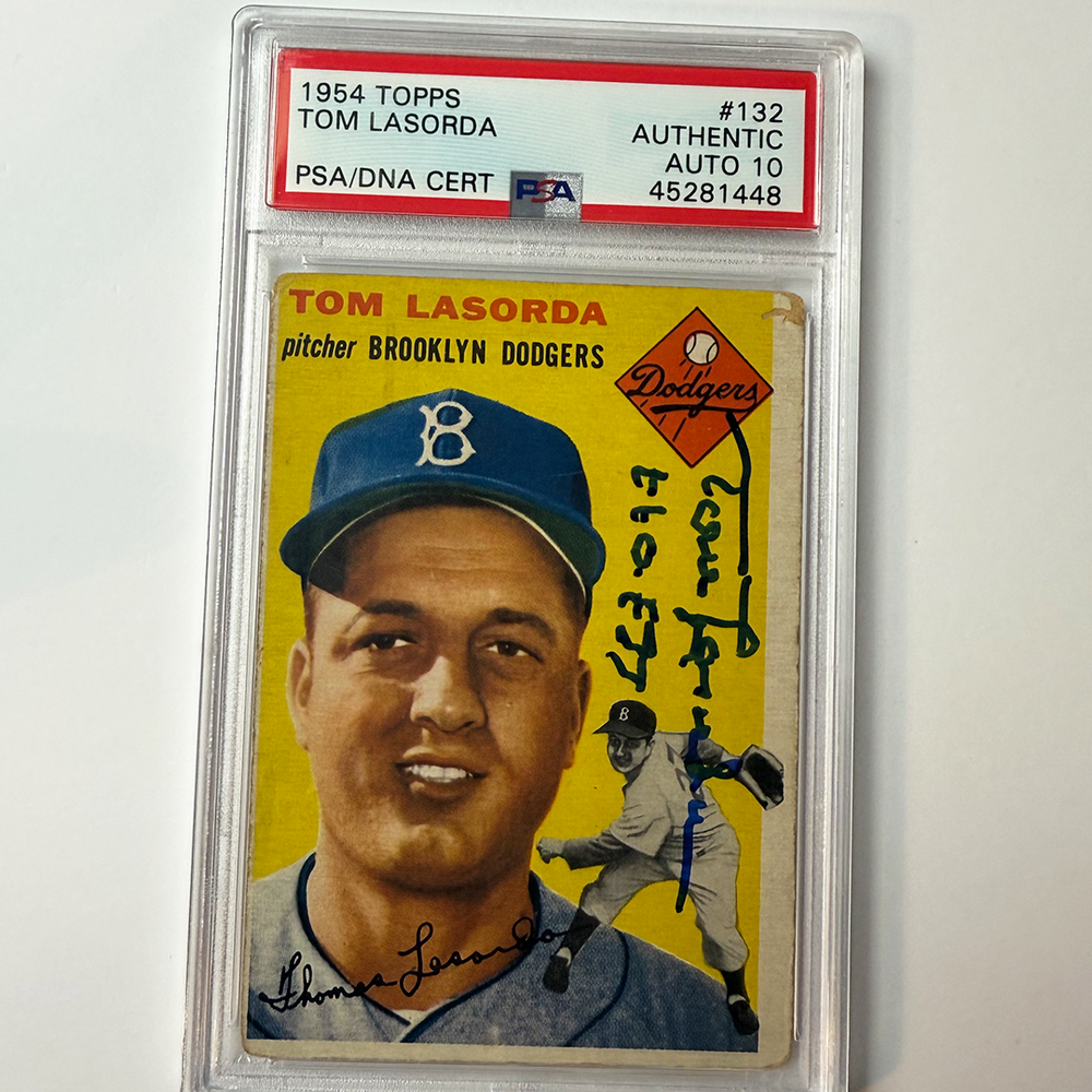 Tommy Lasorda Signed 1954 Topps Rookie #132 HOF 97 PSA 10 Auto