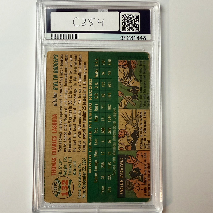 Tommy Lasorda Signed 1954 Topps Rookie #132 HOF 97 PSA 10 Auto