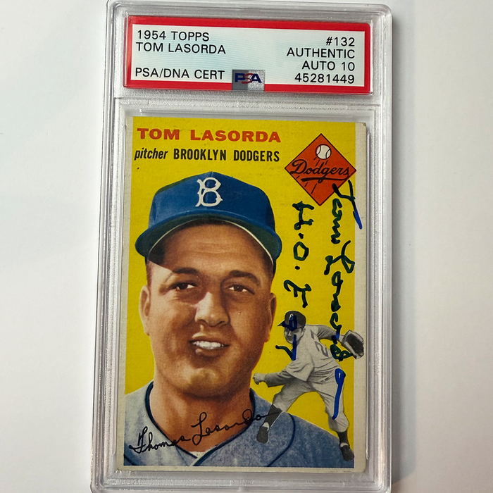 Tommy Lasorda Signed 1954 Topps Rookie #132 HOF 97 PSA 10 Auto