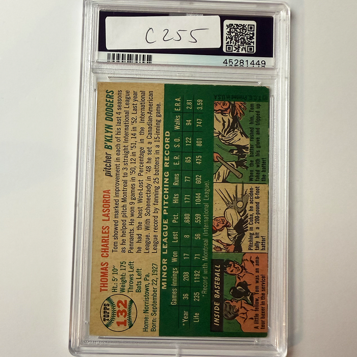 Tommy Lasorda Signed 1954 Topps Rookie #132 HOF 97 PSA 10 Auto