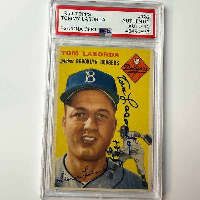 Tommy Lasorda Signed 1954 Topps Rookie #132 HOF 97 PSA 10 Auto