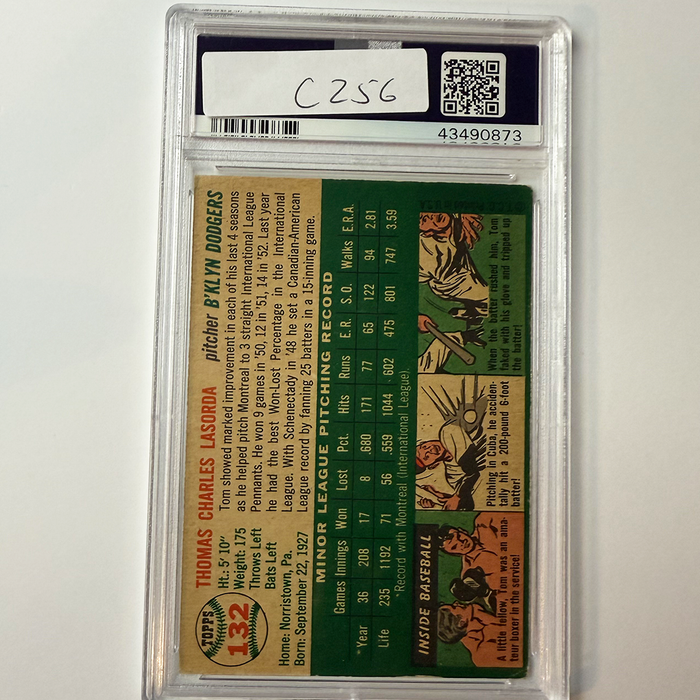 Tommy Lasorda Signed 1954 Topps Rookie #132 HOF 97 PSA 10 Auto