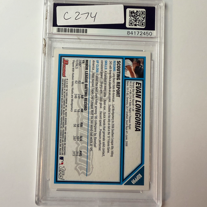 Evan Longoria Signed 2007 Bowman #BDP99 Rookie PSA Auto Authentic