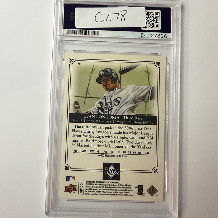 Evan Longoria Signed 2008 UpperDeck masterpieces Rookie #7 PSA Auto Authentic