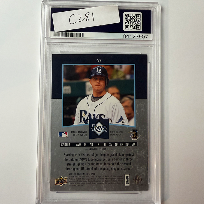 Evan Longoria Signed 2008 UpperDeck Timeline Rookie #65 PSA Auto Authentic