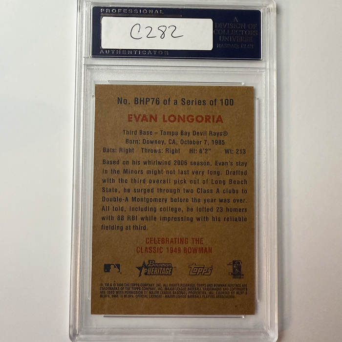 Evan Longoria Signed 2006 Bowman Heritage Rookie #BHP76 PSA Auto Authentic