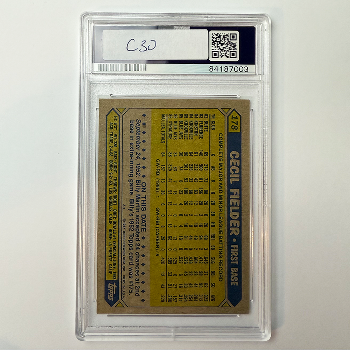 Cecil Fielder Signed 1987 Topps #178 PSA ITP Auto Authentic