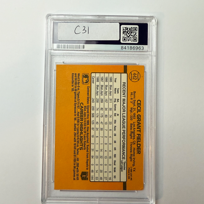 Cecil Fielder Signed 1989 Donruss #442 PSA ITP Auto Authentic
