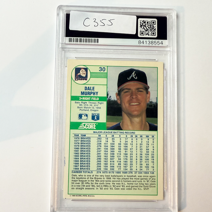 Dale Murphy Sgiend 1989 Score #30 PAA Auto Authentic