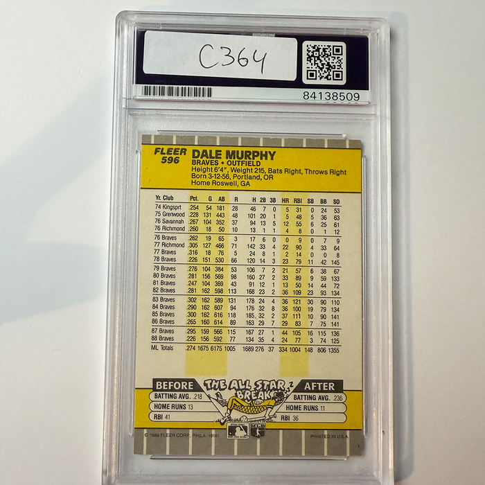 Dale Murphy Signed 1989 Fleer #596 PSA Auto Authentic
