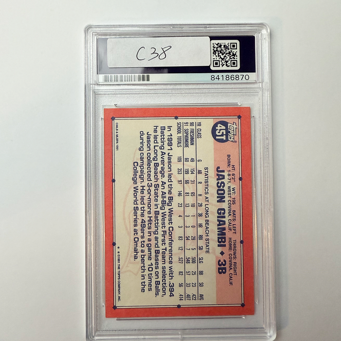Jason Giambi Signed 1991 Topps Traded Rookie #45T 2 Inscriptions PSA Auto Authentic
