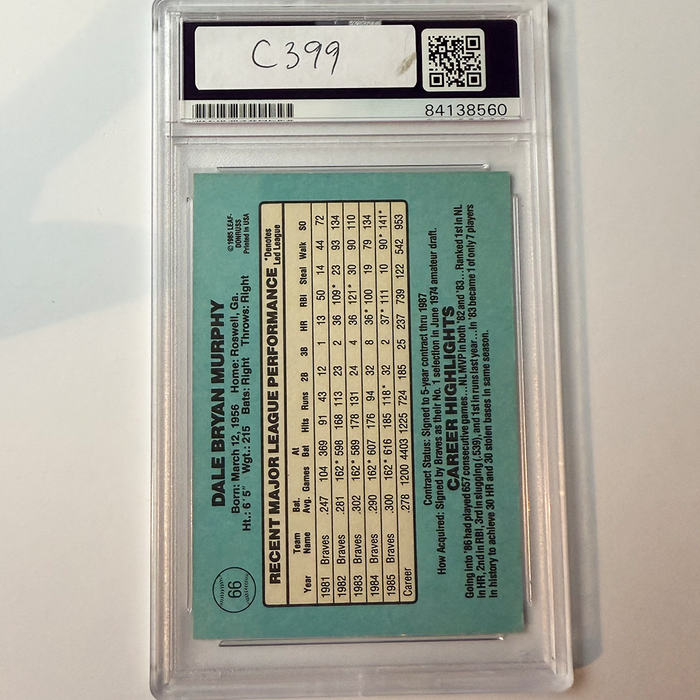Dale Murphy Signed 1986 Donruss #66 PSA Auto Authentic