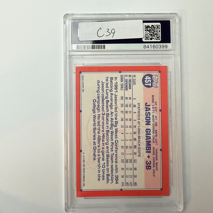 Jason Giambi Signed 1991 Topps Traded Rookie #45T 3 Inscriptions PSA Auto Authentic