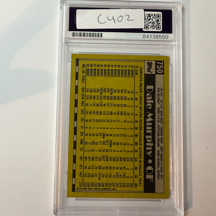 Dale Murphy Signed 1990 Topps #750 PSA Auto Authentic