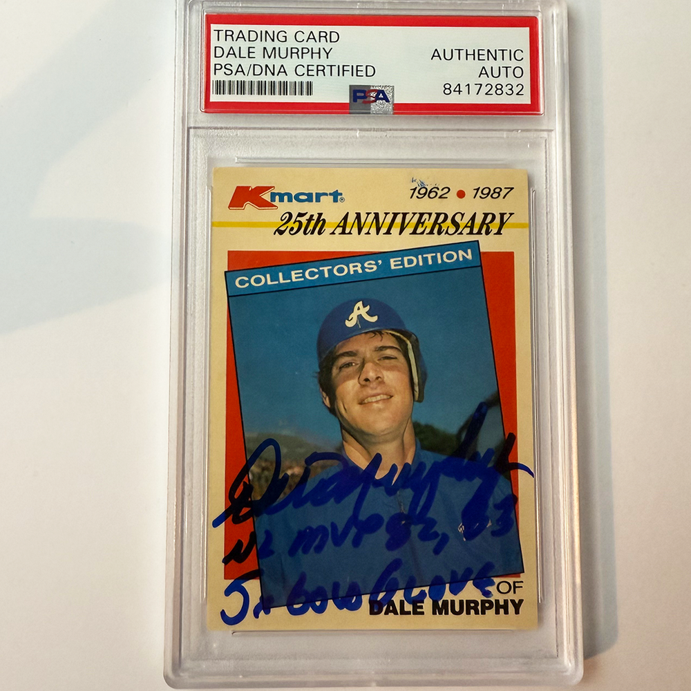 Dale Murphy Sgiend 1987 Topps Kmart #29 2 Inscriptions PSA Auto Authentic