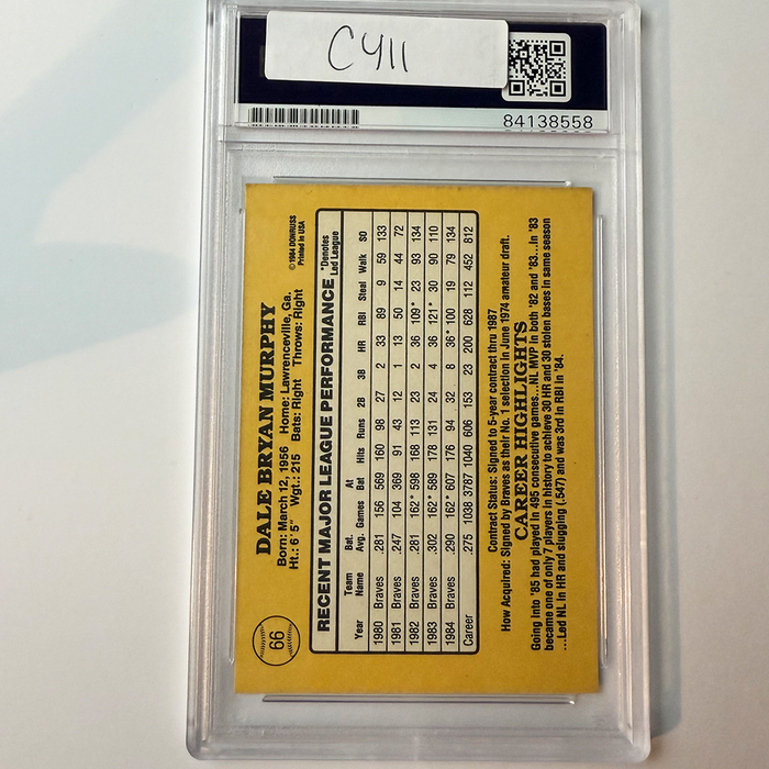 Dale Murphy Signed 1985 Donruss #66 PSA Auto Authentic