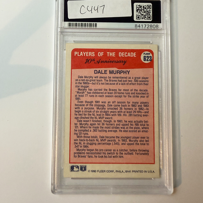 Dale Murphy Signed 1990 Fleer #623 w/2 Inscriptions PSA Auto Authentic