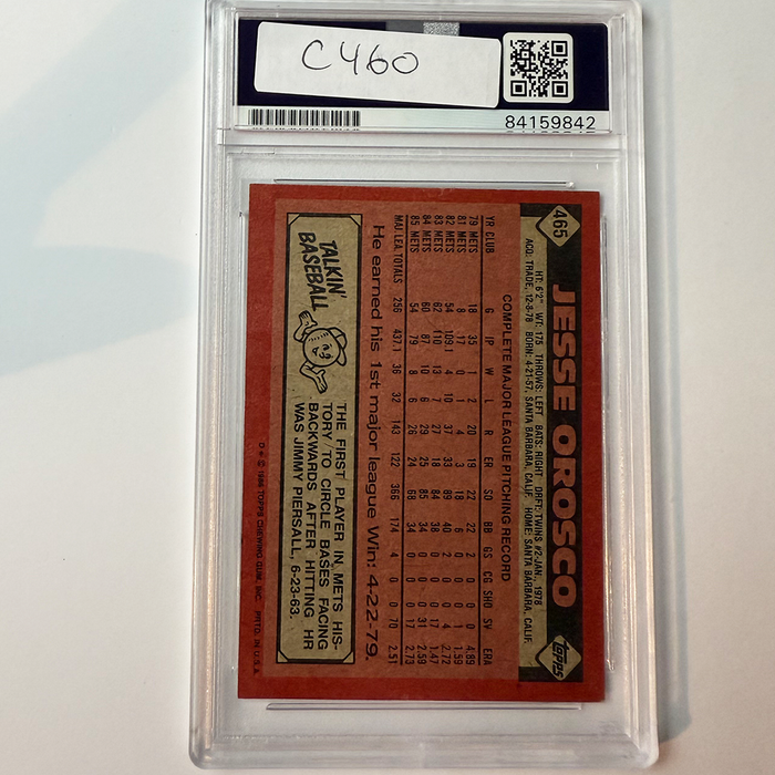 Jesse Orosco Signed 1986 Topps #465 w/4 Inscriptions PSA Auto Authentic