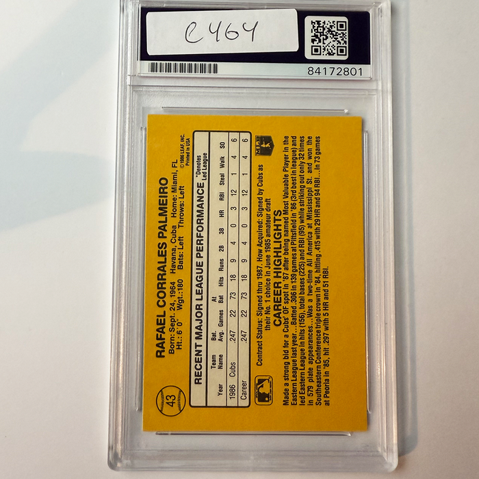 Rafael Palmeiro Signed 1987 Donruss Rookie #43 569/3020 PSA Auto Authentic