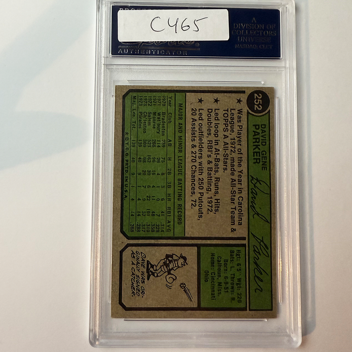 Dave Parker Signed 1974 Topps #252 Rookie 78 MVP PSA Auto Authentic