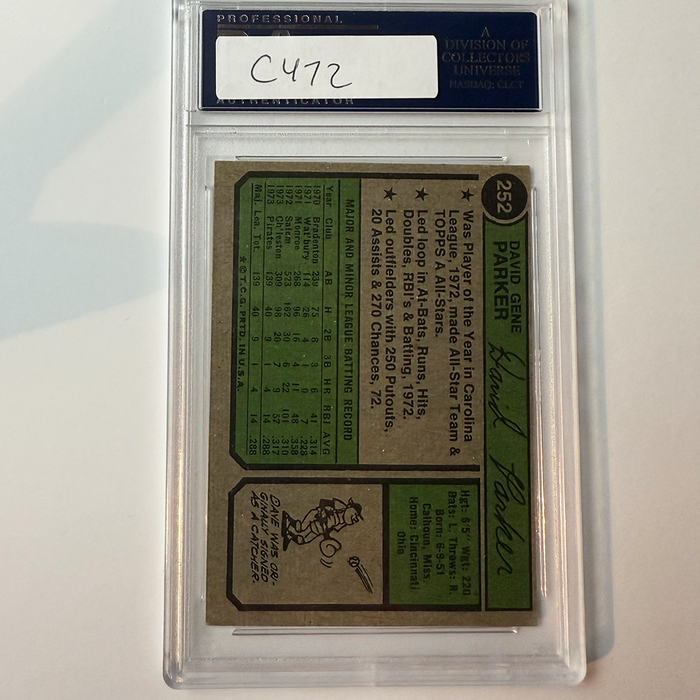 Dave Parker Signed 1974 Topps Rookie #252 NL MVP 78 PSA Auto Authentic