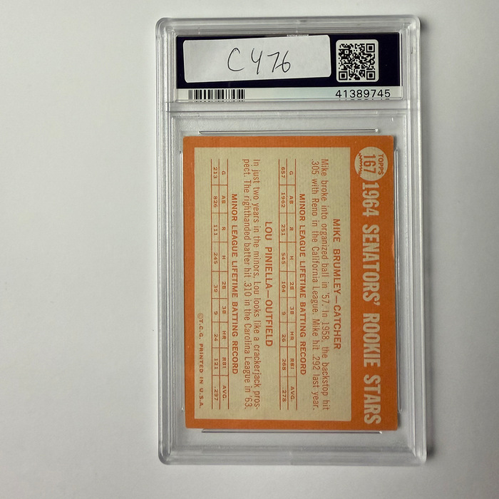 Lou Piniella Signed 1964 Topps Rookie Inscribed #167 PSA 10 Auto