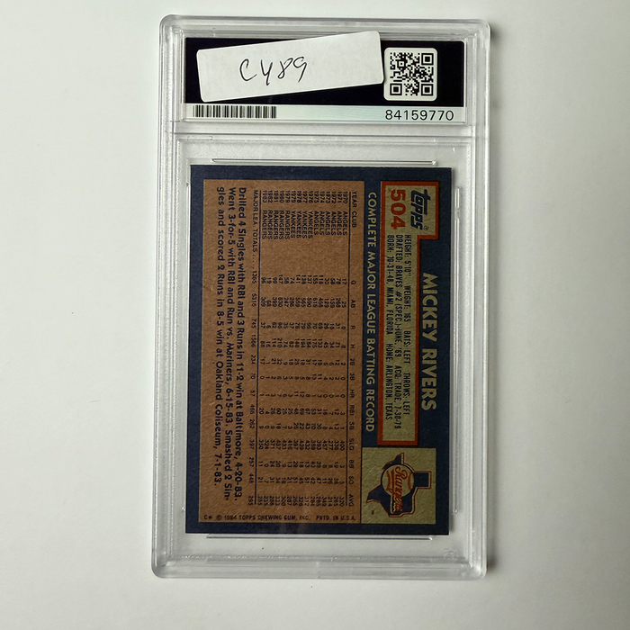 Mickey Rivers Signed 1984 Topps #504 w/2 Inscriptions PSA Auto Authentic