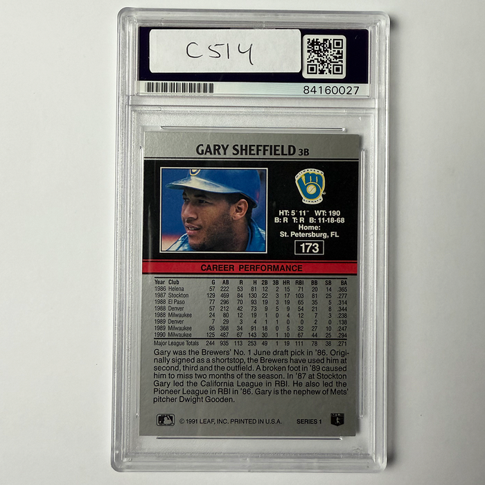 Gary Sheffield Signed 1991 Leaf #173 PSA Auto Authentic