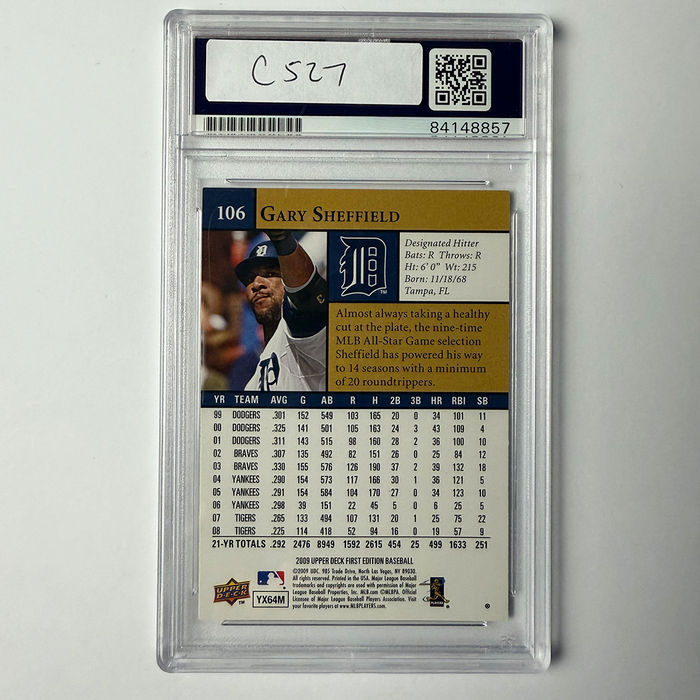 Gary Sheffield Signed 2009 Upper Deck #106 PSA Auto Authentic
