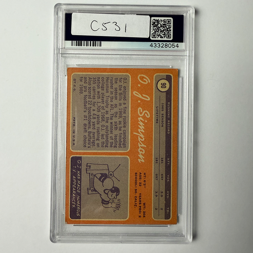 OJ Simpson Signed 1970 Topps ROOKIE #90 W/HOF 85 PSA 10 Auto