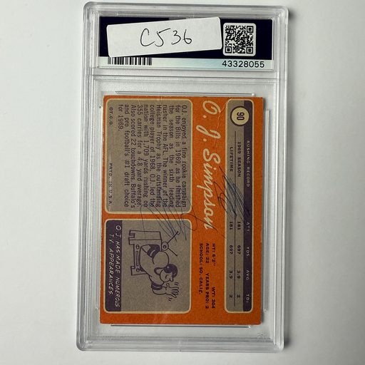 OJ Simpson Signed 1970 Topps ROOKIE #90 W/HOF 85 PSA 10 Auto