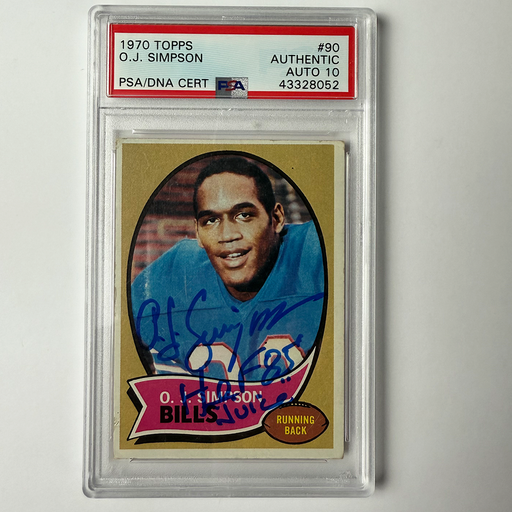 OJ Simpson Signed 1970 Topps Rookie #90 HOF 85, "Juice" PSA 10 Auto