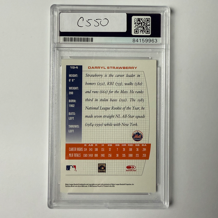 Darryl Strawberry Signed 2005 Donruss Team Heroes #194 PSA Auto Authentic