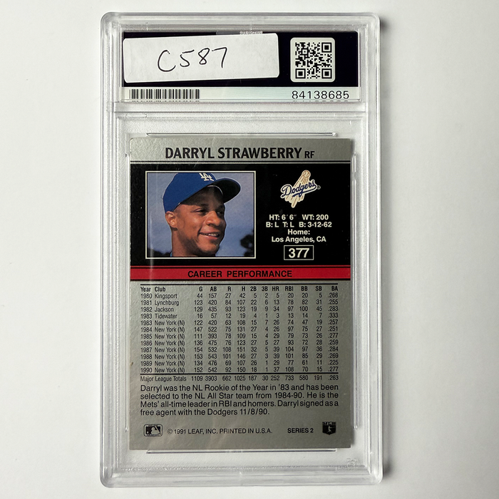 Darryl Strawberry Signed 1991 Leaf #377 PSA Auto Authentic