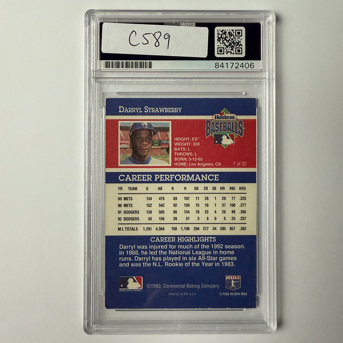 Darryl Strawberry Signed 1993 Hostess #7 PSA Auto Authentic