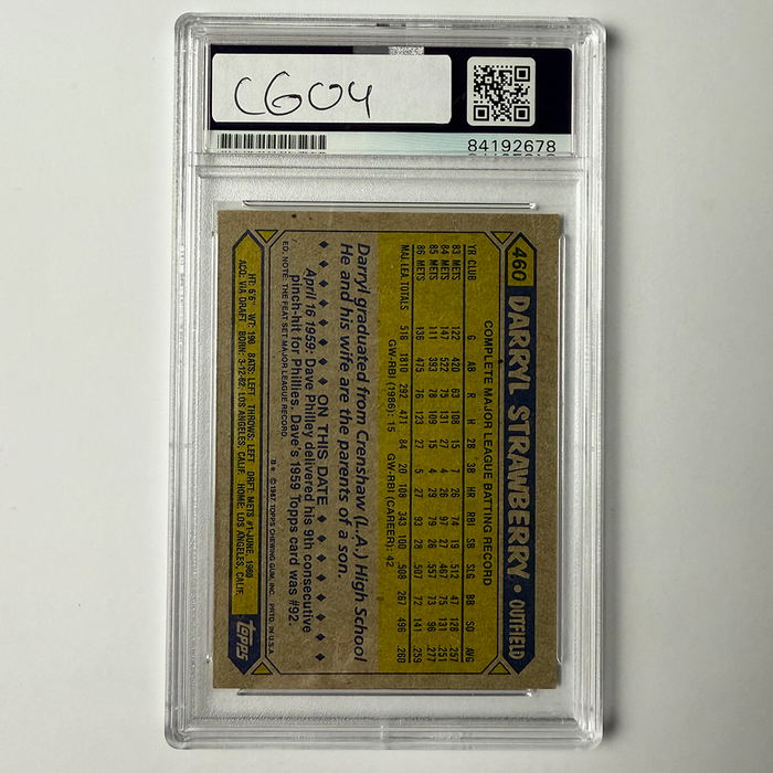 Darryl Strawberry Signed 1987 Topps #460 PSA Auto Authentic