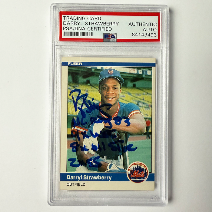 Darryl Strawberry Signed 1984 Fleer Rookie #599 w/4 Inscriptions!! PSA Auto Authentic