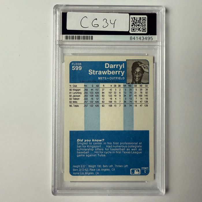 Darryl Strawberry Signed 1984 Fleer Rookie #599 w/4 Inscriptions!! PSA Auto Authentic