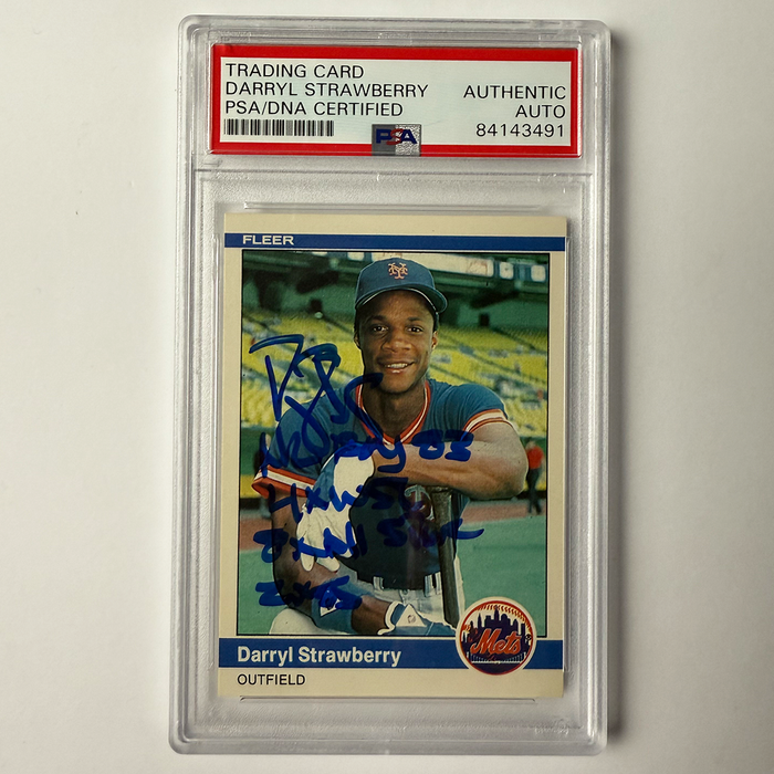 Darryl Strawberry Signed 1984 Fleer Rookie #599 w/4 Inscriptions!! PSA Auto Authentic