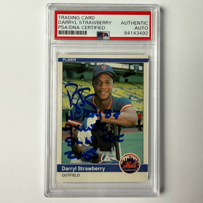 Darryl Strawberry Signed 1984 Fleer Rookie #599 w/4 Inscriptions!! PSA Auto Authentic