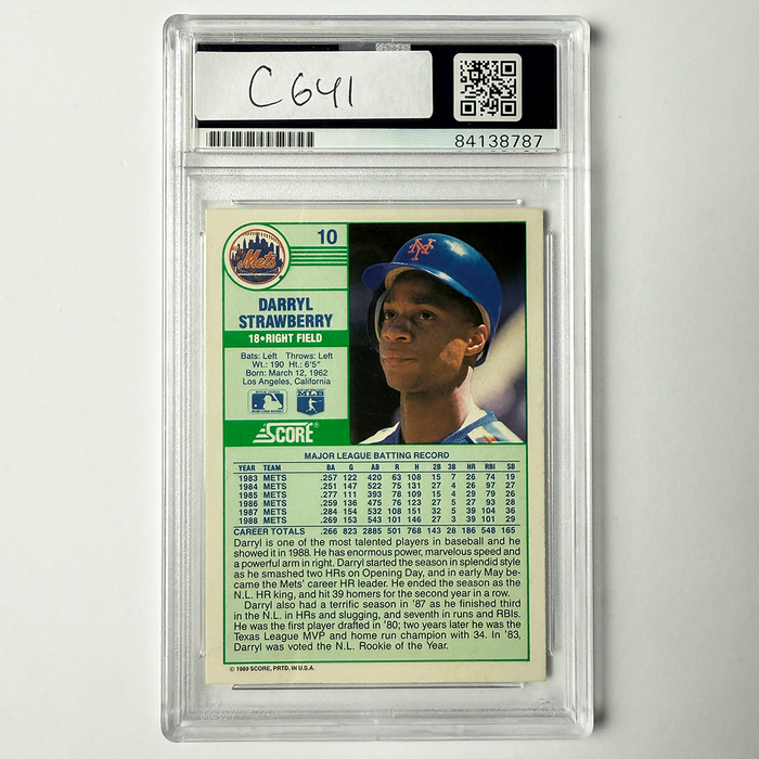 Darryl Strawberry Signed 1989 Score #10 PSA Auto Authentic