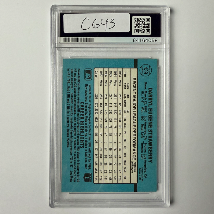 Darryl Strawberry Signed 1988 Donruss #439 PSA Auto Authentic