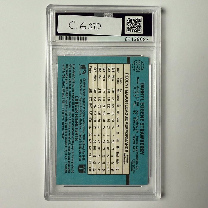 Darryl Strawberry Signed 1988 Donruss MVP #BC-20 PSA Auto Authentic