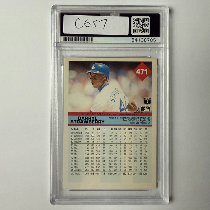 Darryl Strawberry Signed 1992 Fleer #471 PSA Auto Authentic