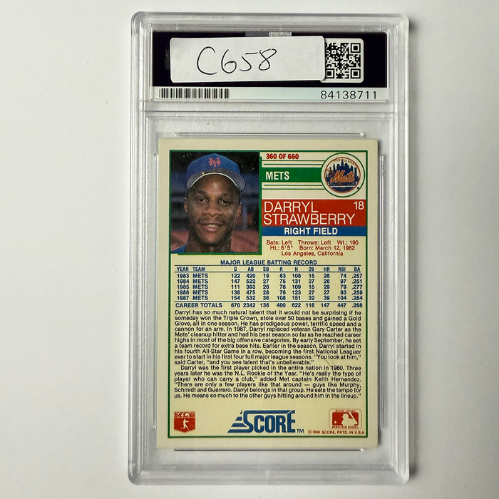 Darryl Strawberry Signed 1988 Score #360 PSA Auto Authentic