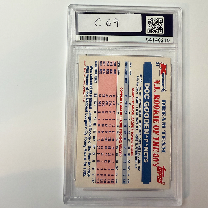 Dwight Gooden Signed 1989 Topps Kmart Dream Team #31 w/4 Insc PSA Auto Auth
